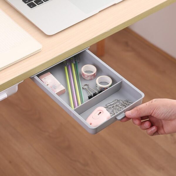 Desk Table Storage Drawer Organizer Box Nyob rau hauv Desk Stand Self Adhesive Hauv qab tub rau khoom Cia Cwj mem 1