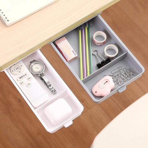 Desk Table Storage Drawer Organizer Box Nyob rau hauv Desk Stand Self Adhesive Hauv qab tub rau khoom Cia Cwj mem 2