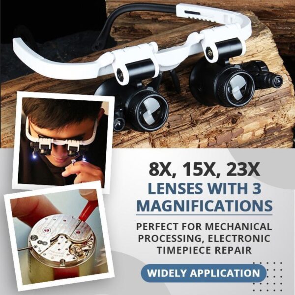 LED Glasses Magnifier 8X 15X 23X Magnifying Glasses With Light For Close Work Jeweler Loupe Watchmaker 2