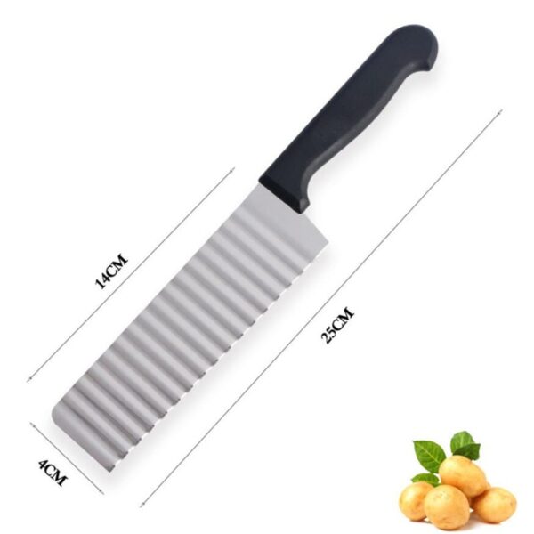 Long Stainless Steel Potato Chip Slicer Dough Vegetable Fruit Crinkle Wavy Slicer Knife Potato Cutter Chopper 4