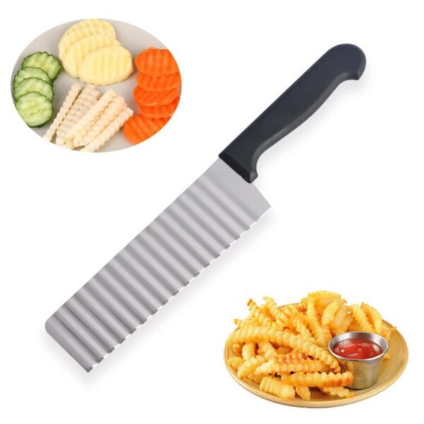 Long Stainless Steel Potato Chip Slicer Dough Vegetable Fruit Crinkle Wavy Slicer Knife Potato Cutter Chopper