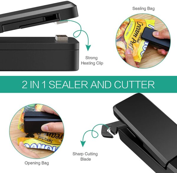 Mini Bag Sealer 2 in 1 Rechargeable Portable Bag Vacuum Heat Sealer Cutter for Plastic Snack 1