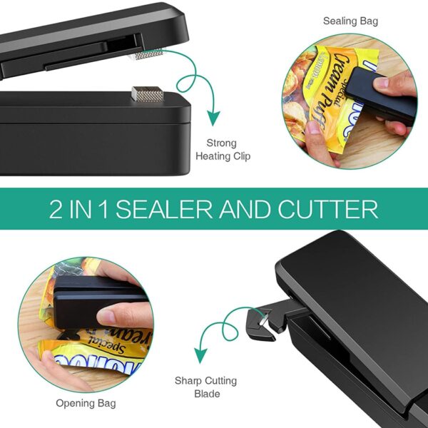 Mini Bag Sealer 2 in 1 Rechargeable Portable Bag Vacuum Heat Sealer Cutter for Plastic Snack 1