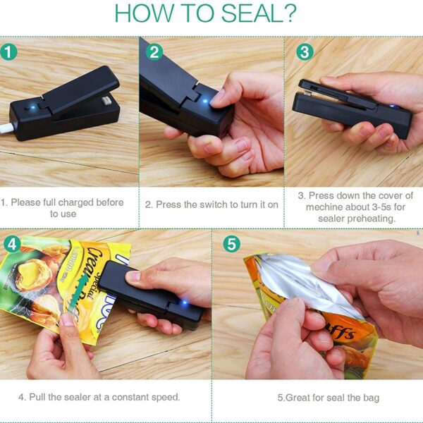 Mini Bag Sealer 2 in 1 Rechargeable Portable Bag Vacuum Heat Sealer Cutter for Plastic Snack 2