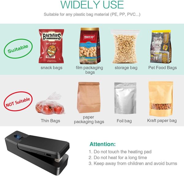 Mini Bag Sealer 2 in 1 Rechargeable Portable Bag Vacuum Heat Sealer Cutter for Plastic Snack 3