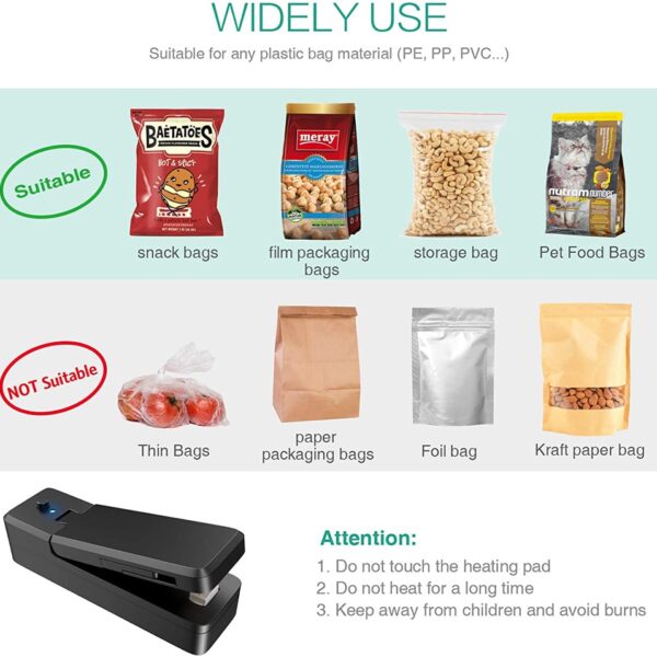 Mini Bag Sealer 2 in 1 Rechargeable Portable Bag Vacuum Heat Sealer Cutter for Plastic Snack 3