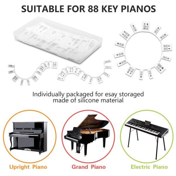 Знімні етикетки для клавіатури піаніно Miwayer. Силіконові ноти для фортепіано. Посібник для початківців. 88 клавіш. Повнорозмірні. Багаторазові 5.