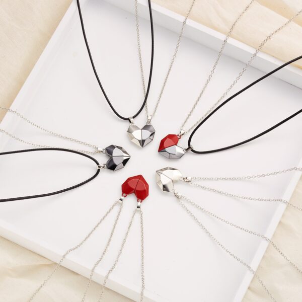 2Pcs Lot Magnetic Couple Necklace Friendship Heart Pendant Distance Faceted Charm Necklace Women Valentine s Day 1