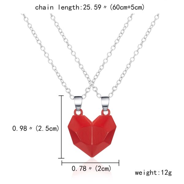 2Pcs Lot Magnetic Couple Necklace Friendship Heart Pendant Distance Faceted Charm Necklace Women Valentine s Day 4