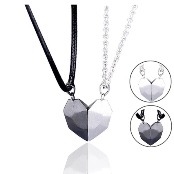 2Pcs Lot Magnetic Couple Necklace Friendship Heart Pendant Distance Faceted Charm Necklace Women Valentine s Day 5