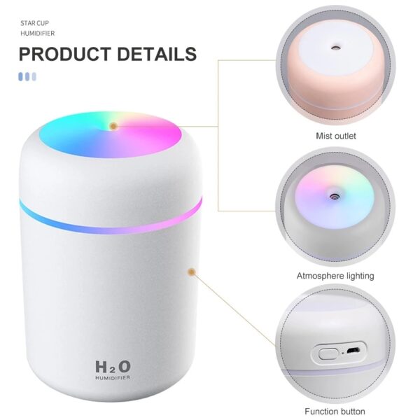 Humidifier Portable 300ml Electric Air Humidifier Aroma Oil Diffuser USB Cool Mist Sprayer with Colorful Night 3