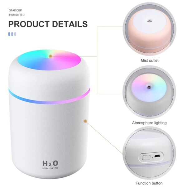 เครื่องทำความชื้นแบบพกพา 300ml เครื่องเพิ่มความชื้นในอากาศไฟฟ้า AROMA Oil Diffuser USB Cool Mist Sprayer พร้อมสีสัน Night 3