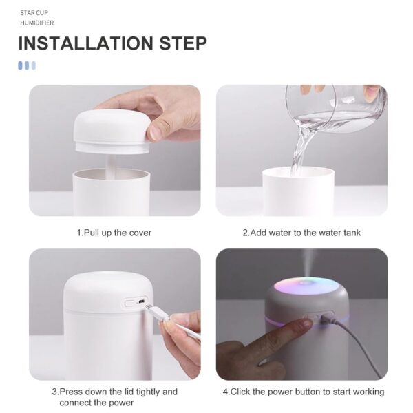 Humidifier Portable 300ml Electric Air Humidifier Aroma Oil Diffuser USB Cool Mist Sprayer with Colorful Night 5