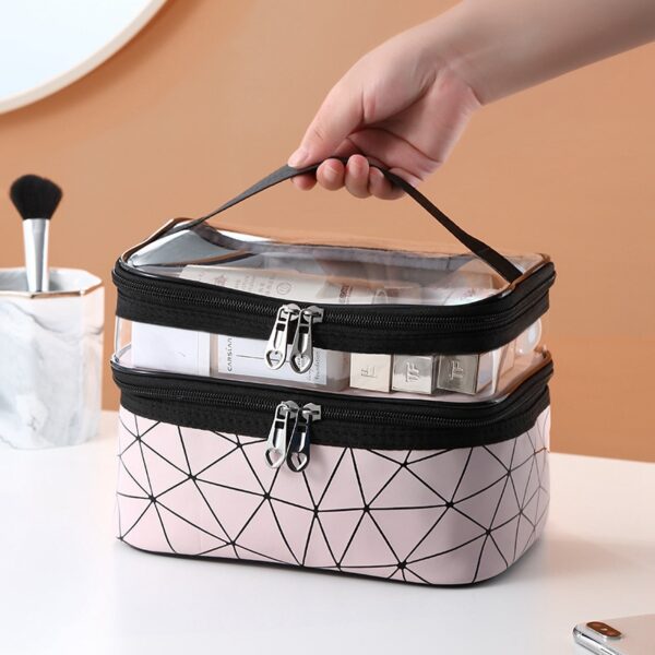 Multifunction Doble Transparent Cosmetic Bag Women Make Up Case Dakong Kapasidad Travel Makeup Organizer Toiletry Beauty