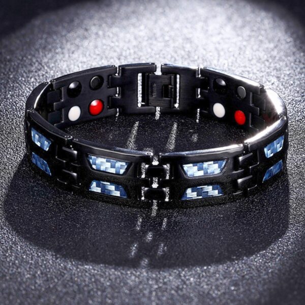 ខ្សែដៃម៉ាញេទិចទីតានីញ៉ូមកាបូនពណ៌ខៀវ Titanium Magnetic Therapy Bracelet Carbon Fiber Bracelet Men Women Jewelry 4