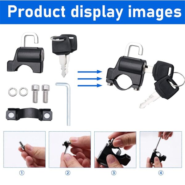 1Set Helmet Motorcycle Lock Anti theft Lock Handlebar Mount Electric Motorbike Universal Security Metal Lock 22 5