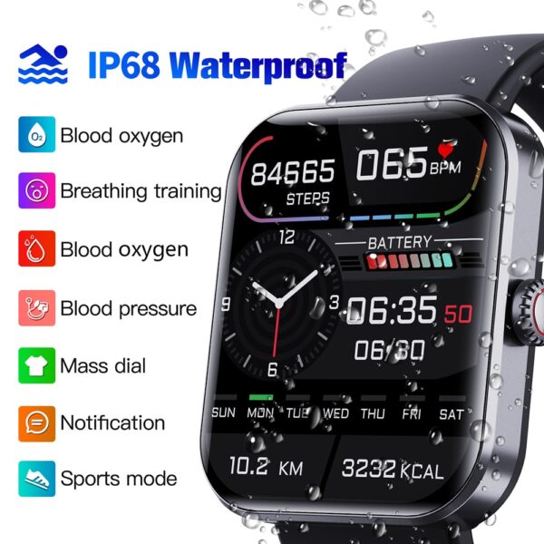 2023 New Smart Sport Watch Heart Rate Blood Pressure Blood Oxygen Body Temperature Detection 1 91 3