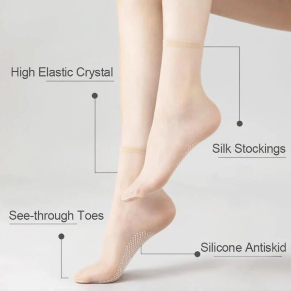 5Pairs Non slip Invisible Crystal Silk Socks Fashion Ladies Female Summer Short Ankle Silk Socks Thin 1