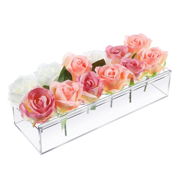 Clear Acrylic Rectangular Flower Vase With Lid Wedding Dinner Table Floral Centerpiece Morden Floral Vases Desktop 4