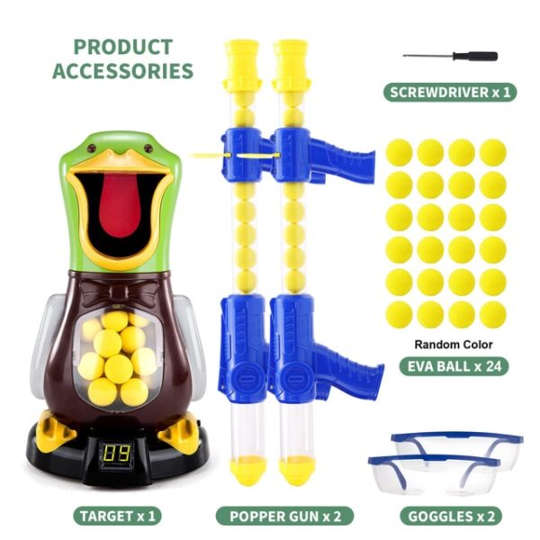 Hungry Shooting Duck Toys s ľahkou novinkou strieľajúca hračka Vzduchom poháňaná zbraň Soft Bullet Ball