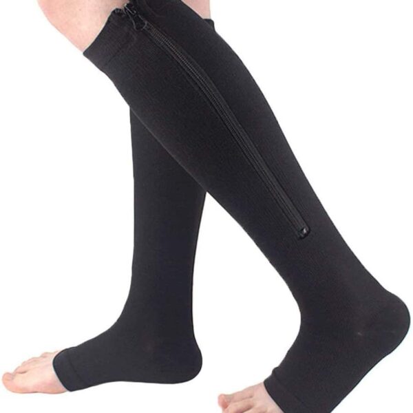 Unisex Open Toe Knee Length Zipper Compression Stockings Women Slim Sleeping Beauty Leg Support Medical Prevent 2