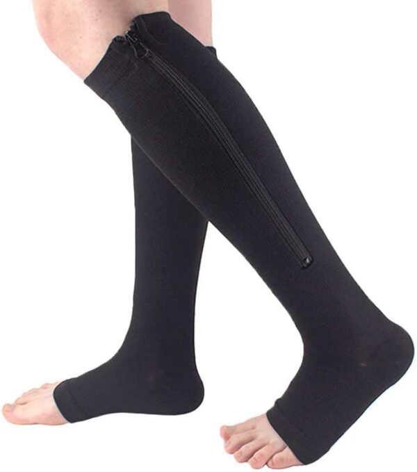 Unisex Open Toe Knee Length Zipper Compression Stockings Women Slim Sleeping Beauty Leg Support Medical Prevent 2