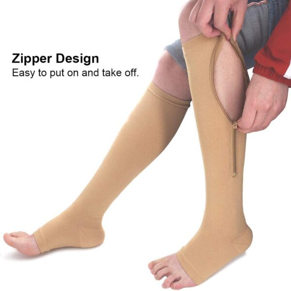 Unisex Open Toe Knee Length Zipper Compression Stockings Women Slim Sleeping Beauty Leg Support Medical Prevent 3