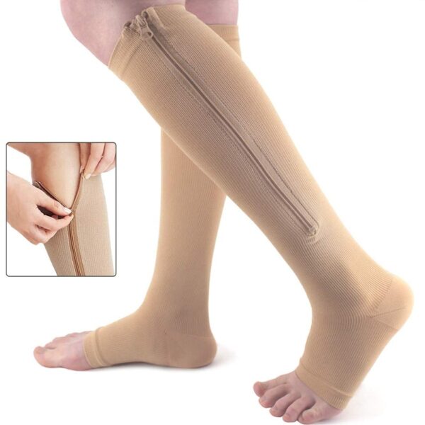 Unisex Open Toe Knee Length Zipper Compression Stockings Women Slim Sleeping Beauty Leg Support Medical Prevent