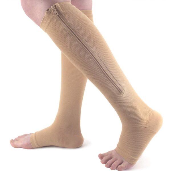 Unisex Open Toe Knee Length Zipper Compression Stockings Women Slim Sleeping Beauty Leg Support Medical