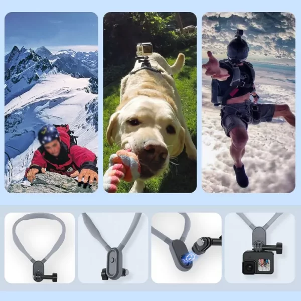 Dudukan Leher Bentuk U untuk Kamera Olahraga Tempat Selfie Leher POV Magnetik Dapat Dipakai untuk GoPro Hero 3