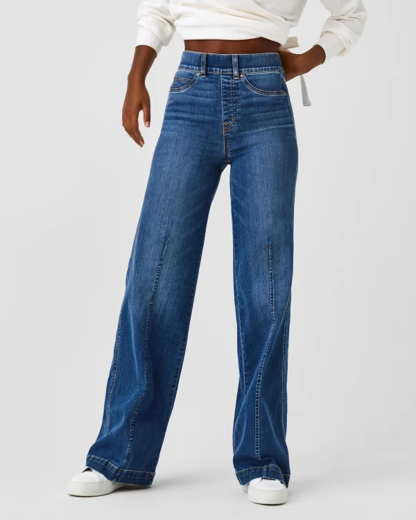 spanx Vintage Indigo Seamed Front Wide Leg Jeans air an sgèile