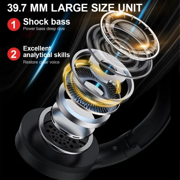 Alternative view of Siindoo JH919 auriculares inalámbricos con Bluetooth, auriculares estéreo plegables, micrófono de reducción de ruido de Supergraves para ordenador portátil, PC y TV